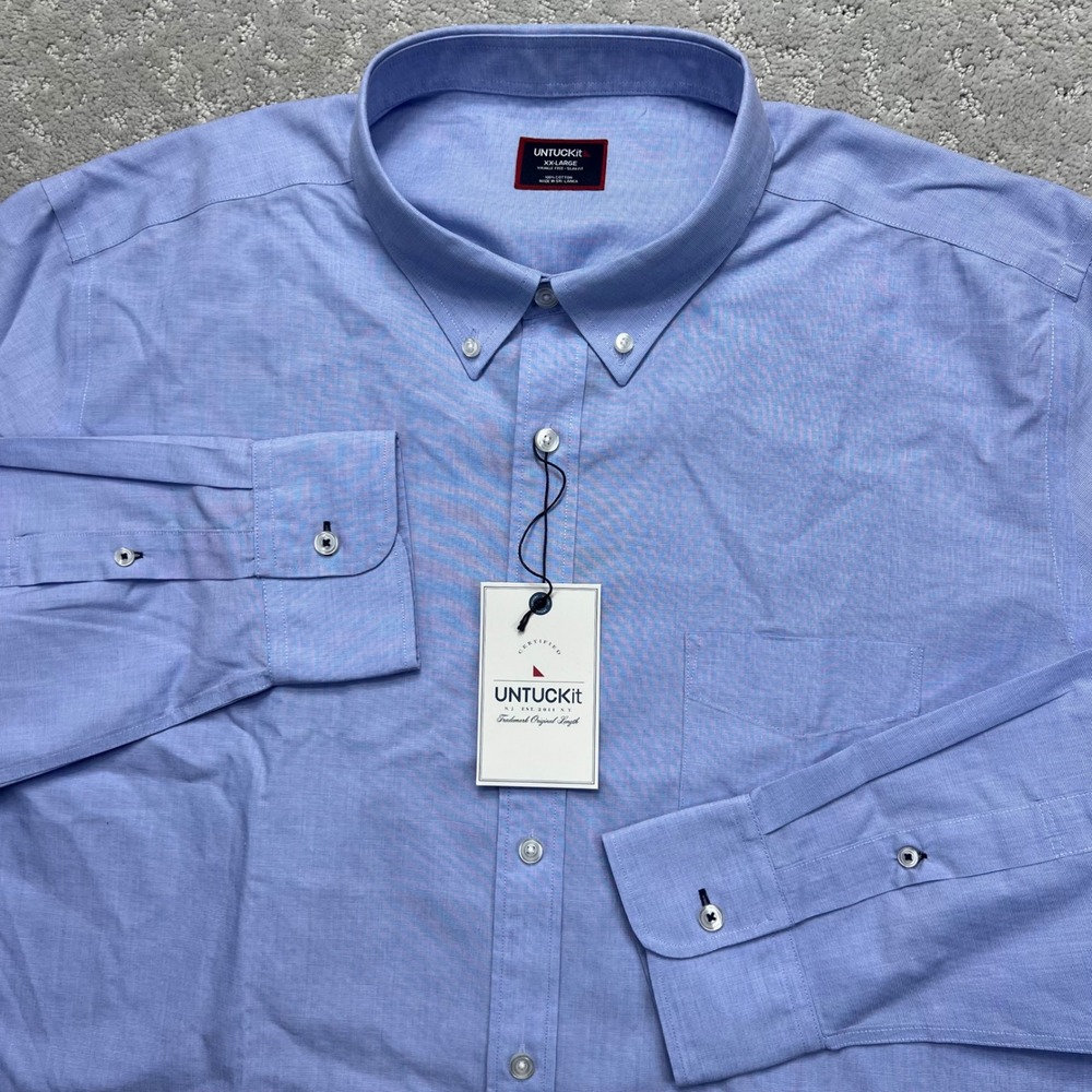 UNTUCKit Dress Shirt Mens XXL Blue Slim Fit Hillside Select-WF Wrinkle Free NWT